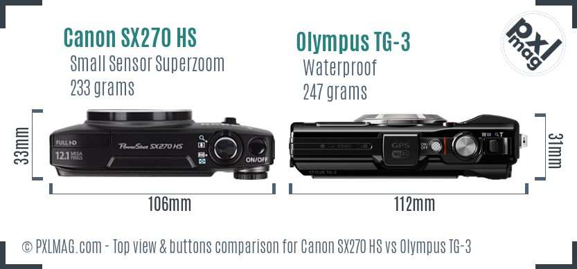 Canon SX270 HS vs Olympus TG-3 top view buttons comparison