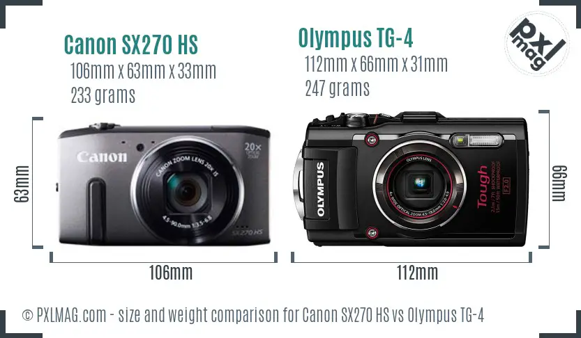 Canon SX270 HS vs Olympus TG-4 size comparison