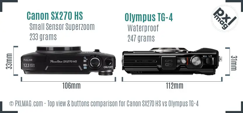 Canon SX270 HS vs Olympus TG-4 top view buttons comparison