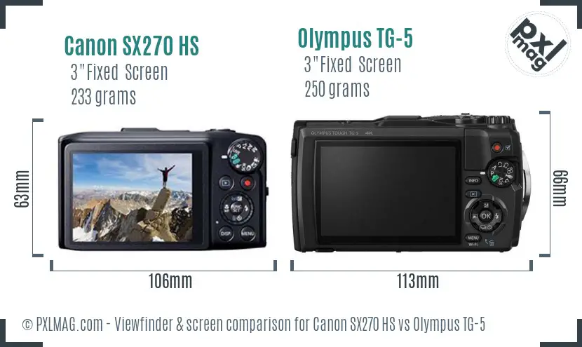 Canon SX270 HS vs Olympus TG-5 Screen and Viewfinder comparison