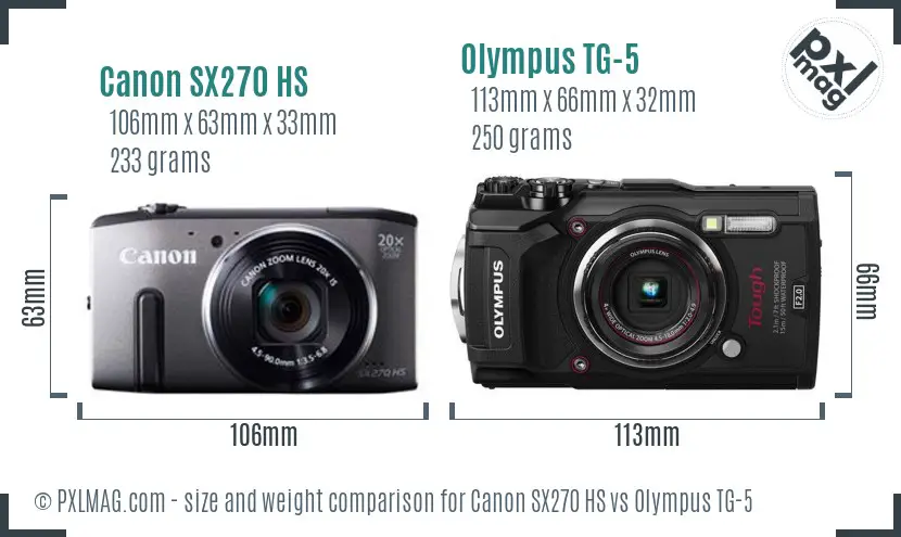 Canon SX270 HS vs Olympus TG-5 size comparison