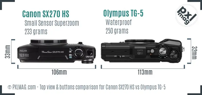 Canon SX270 HS vs Olympus TG-5 top view buttons comparison