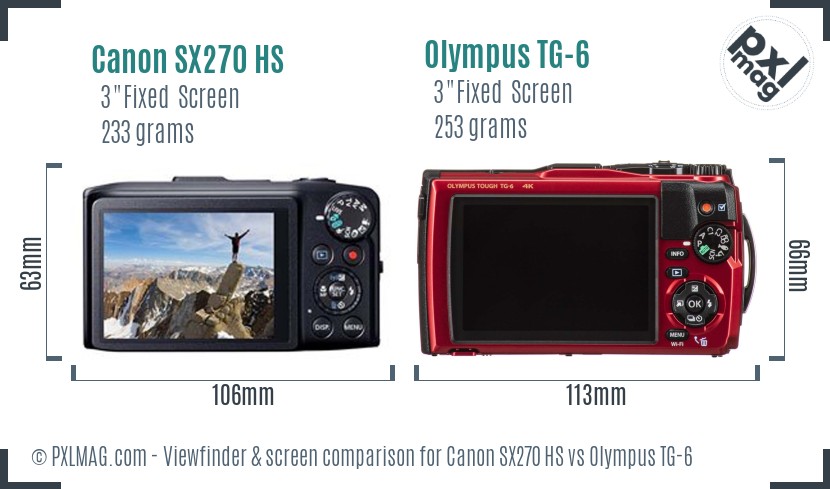 Canon SX270 HS vs Olympus TG-6 Screen and Viewfinder comparison