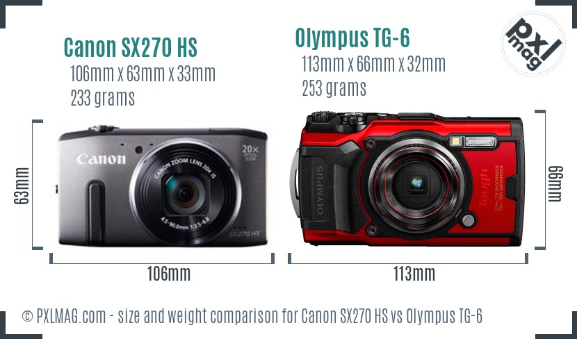 Canon SX270 HS vs Olympus TG-6 size comparison Canon SX270 HS vs Olympus TG-6 size comparison