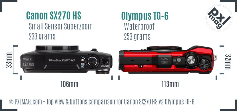 Canon SX270 HS vs Olympus TG-6 top view buttons comparison