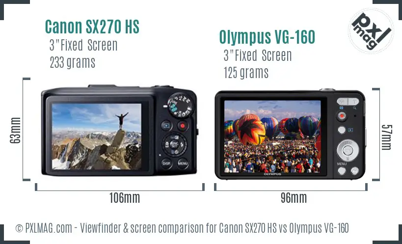Canon SX270 HS vs Olympus VG-160 Screen and Viewfinder comparison Canon SX270 HS vs Olympus VG-160 Screen and Viewfinder comparison
