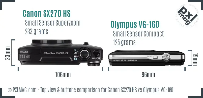 Canon SX270 HS vs Olympus VG-160 top view buttons comparison Canon SX270 HS vs Olympus VG-160 top view buttons comparison