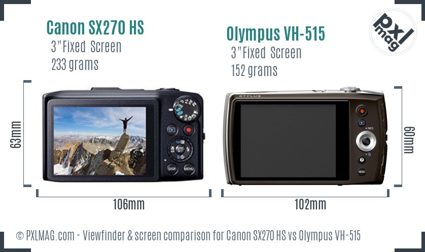 Canon SX270 HS vs Olympus VH-515 Screen and Viewfinder comparison