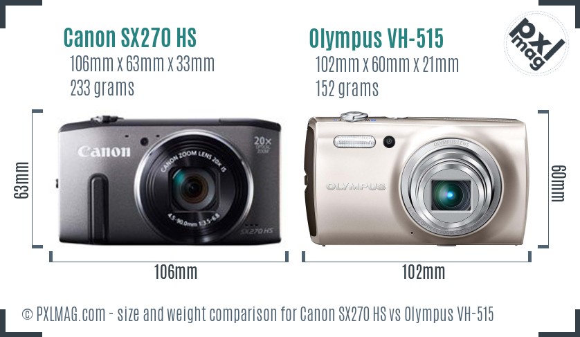 Canon SX270 HS vs Olympus VH-515 size comparison Canon SX270 HS vs Olympus VH-515 size comparison