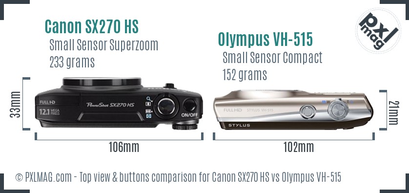 Canon SX270 HS vs Olympus VH-515 top view buttons comparison