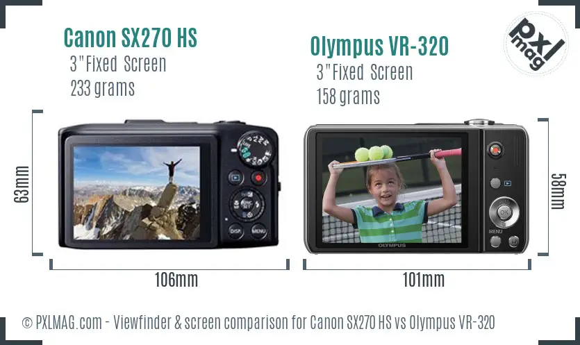 Canon SX270 HS vs Olympus VR-320 Screen and Viewfinder comparison