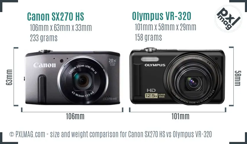 Canon SX270 HS vs Olympus VR-320 size comparison