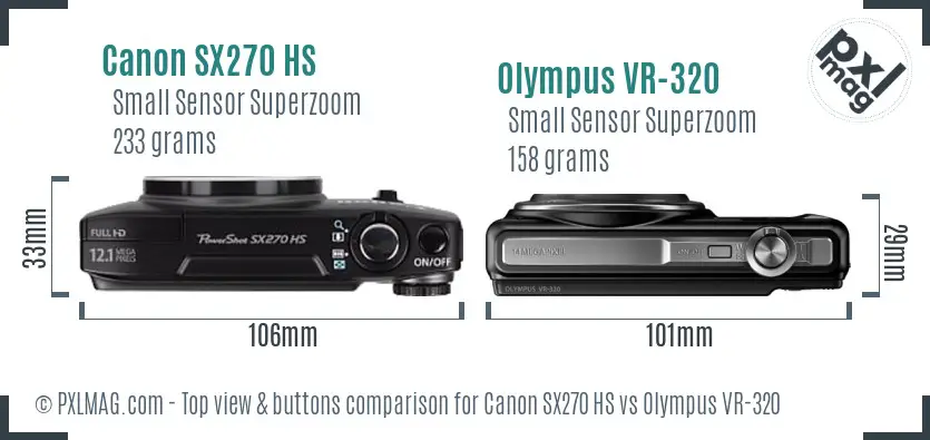 Canon SX270 HS vs Olympus VR-320 top view buttons comparison
