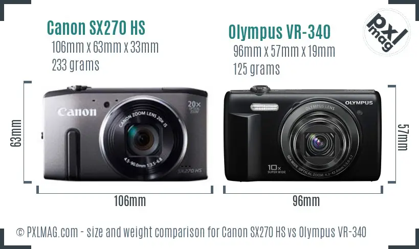 Canon SX270 HS vs Olympus VR-340 size comparison Canon SX270 HS vs Olympus VR-340 size comparison