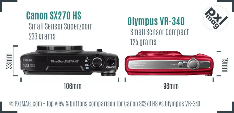 Canon SX270 HS vs Olympus VR-340 top view buttons comparison