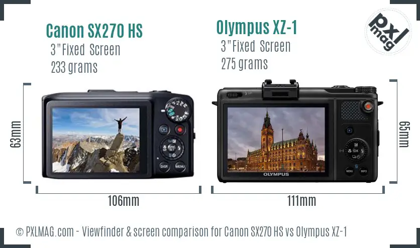 Canon SX270 HS vs Olympus XZ-1 Screen and Viewfinder comparison