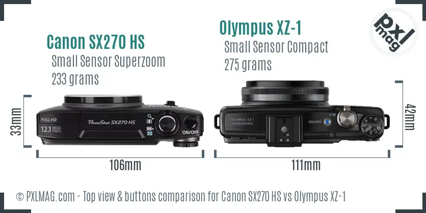 Canon SX270 HS vs Olympus XZ-1 top view buttons comparison