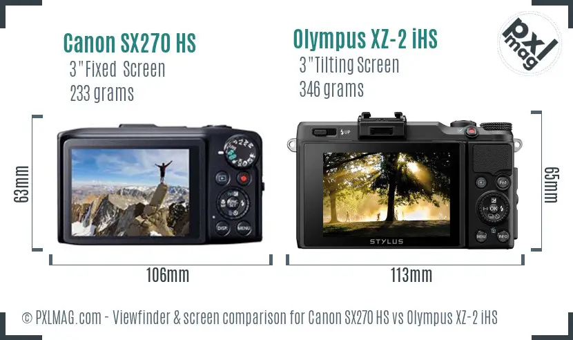 Canon SX270 HS vs Olympus XZ-2 iHS Screen and Viewfinder comparison