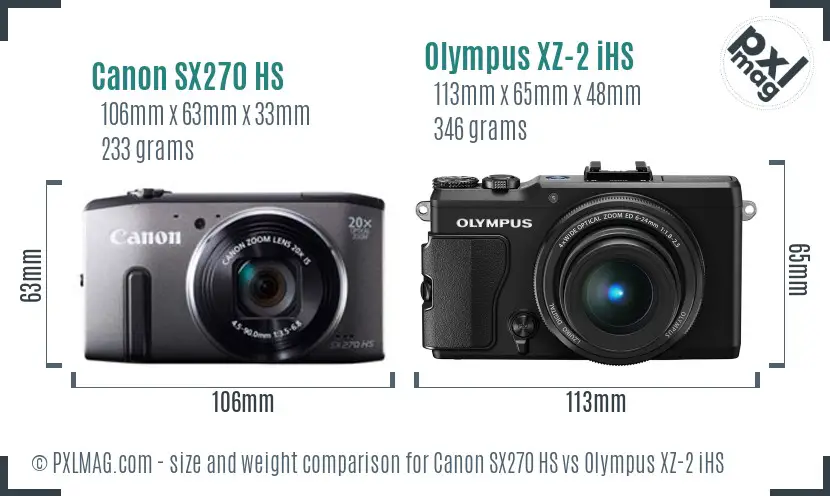 Canon SX270 HS vs Olympus XZ-2 iHS size comparison