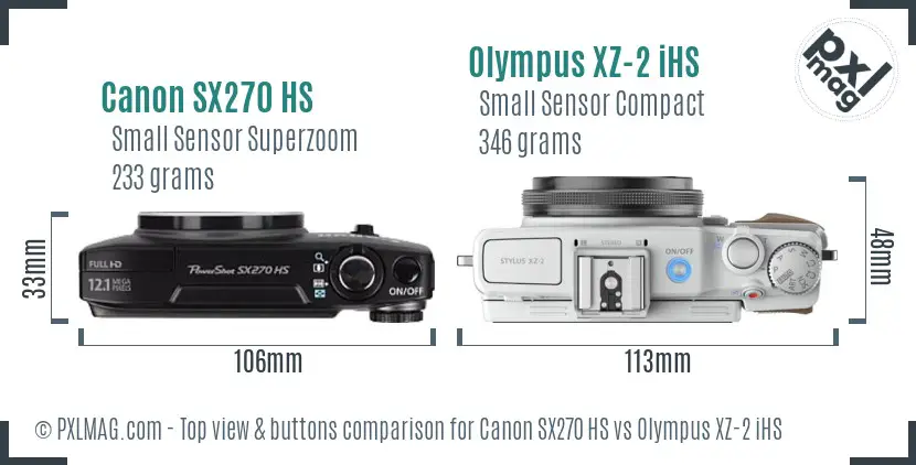 Canon SX270 HS vs Olympus XZ-2 iHS top view buttons comparison