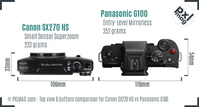 Canon SX270 HS vs Panasonic G100 top view buttons comparison