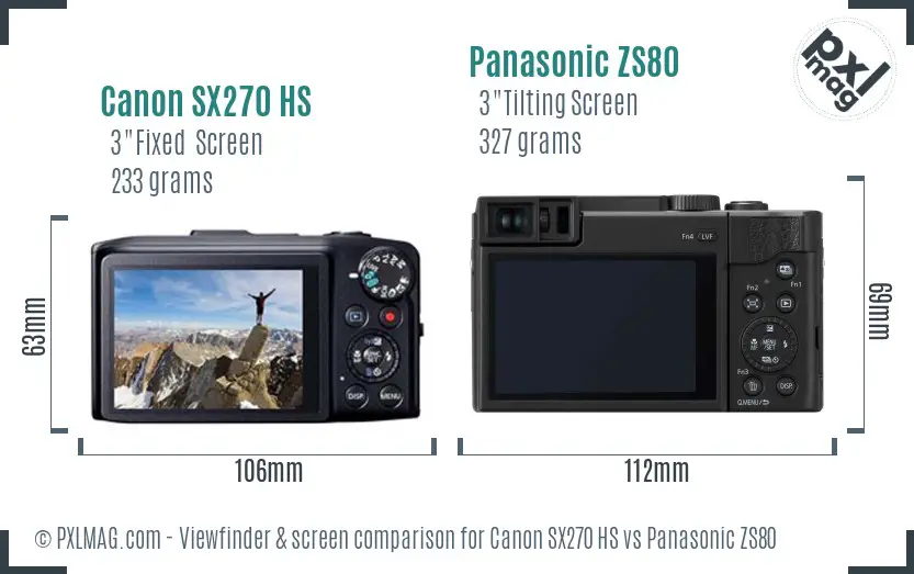 Canon SX270 HS vs Panasonic ZS80 Screen and Viewfinder comparison
