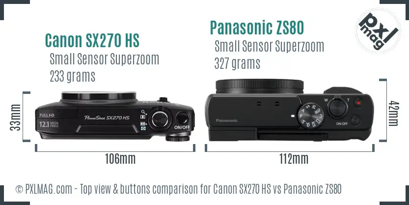 Canon SX270 HS vs Panasonic ZS80 top view buttons comparison
