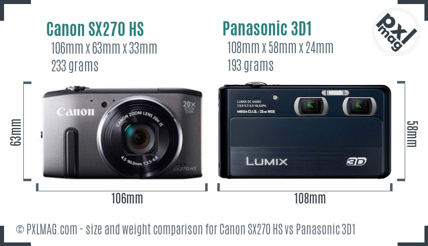 Canon SX270 HS vs Panasonic 3D1 size comparison