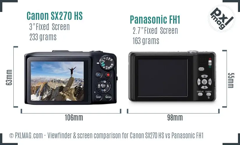 Canon SX270 HS vs Panasonic FH1 Screen and Viewfinder comparison