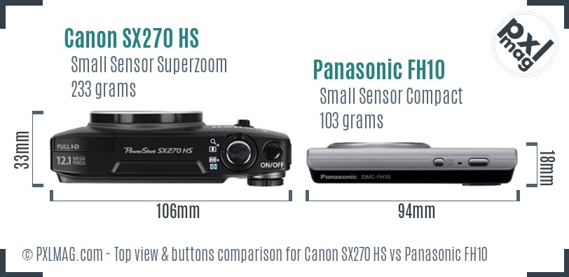 Canon SX270 HS vs Panasonic FH10 top view buttons comparison