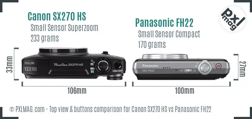 Canon SX270 HS vs Panasonic FH22 top view buttons comparison