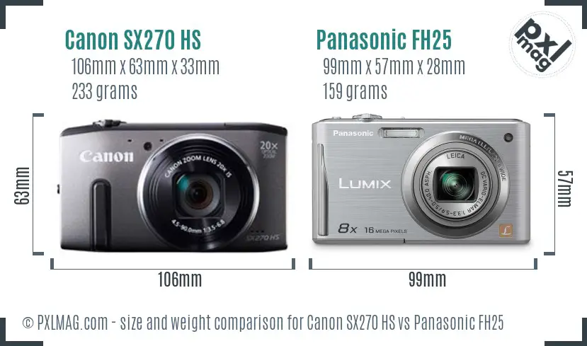 Canon SX270 HS vs Panasonic FH25 size comparison