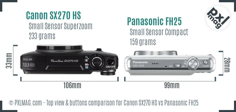 Canon SX270 HS vs Panasonic FH25 top view buttons comparison
