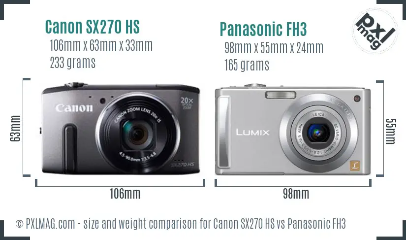 Canon SX270 HS vs Panasonic FH3 size comparison