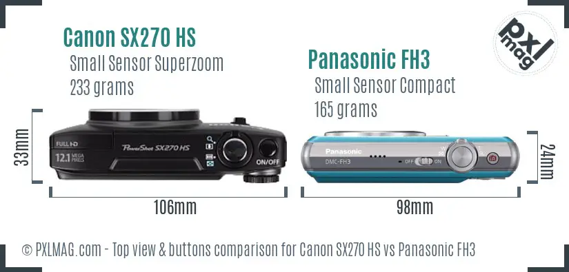 Canon SX270 HS vs Panasonic FH3 top view buttons comparison