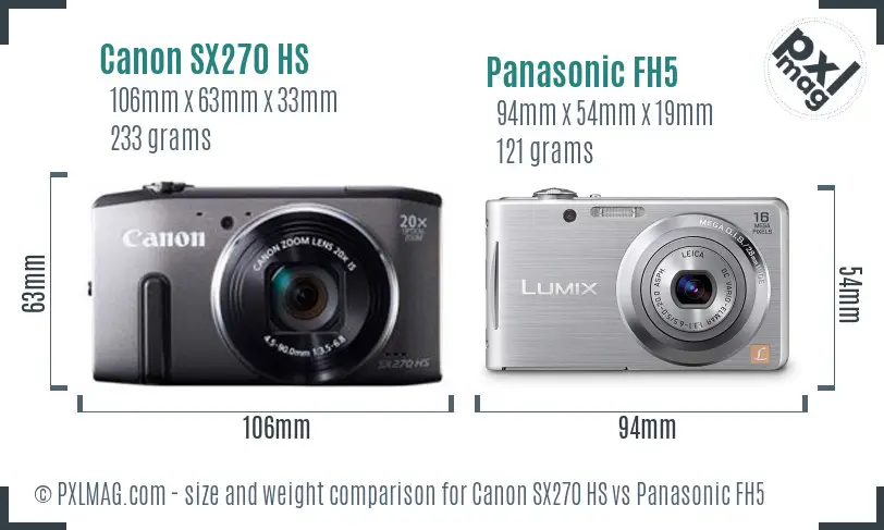 Canon SX270 HS vs Panasonic FH5 size comparison
