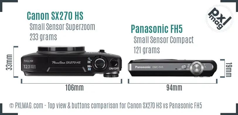 Canon SX270 HS vs Panasonic FH5 top view buttons comparison
