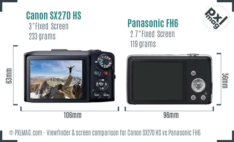 Canon SX270 HS vs Panasonic FH6 Screen and Viewfinder comparison