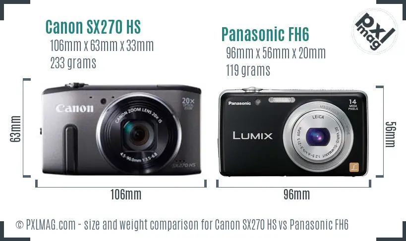 Canon SX270 HS vs Panasonic FH6 size comparison