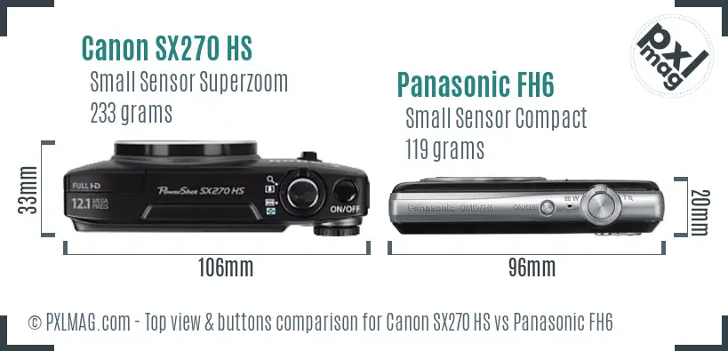 Canon SX270 HS vs Panasonic FH6 top view buttons comparison