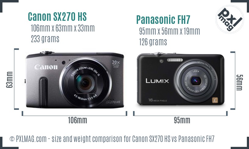 Canon SX270 HS vs Panasonic FH7 size comparison