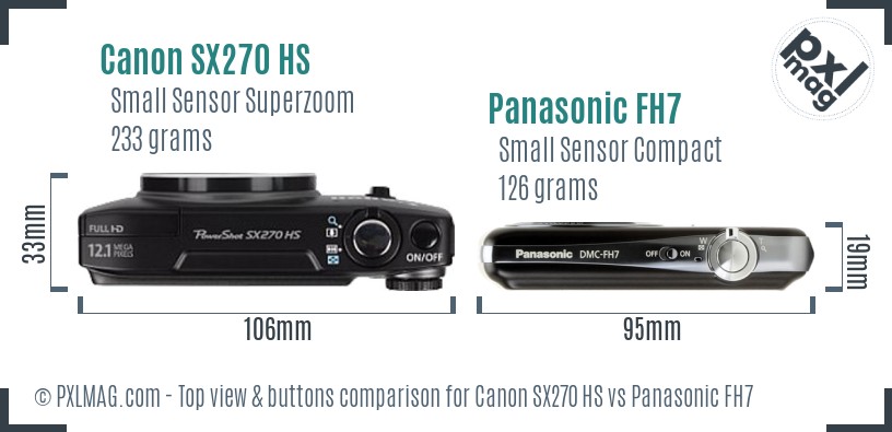 Canon SX270 HS vs Panasonic FH7 top view buttons comparison