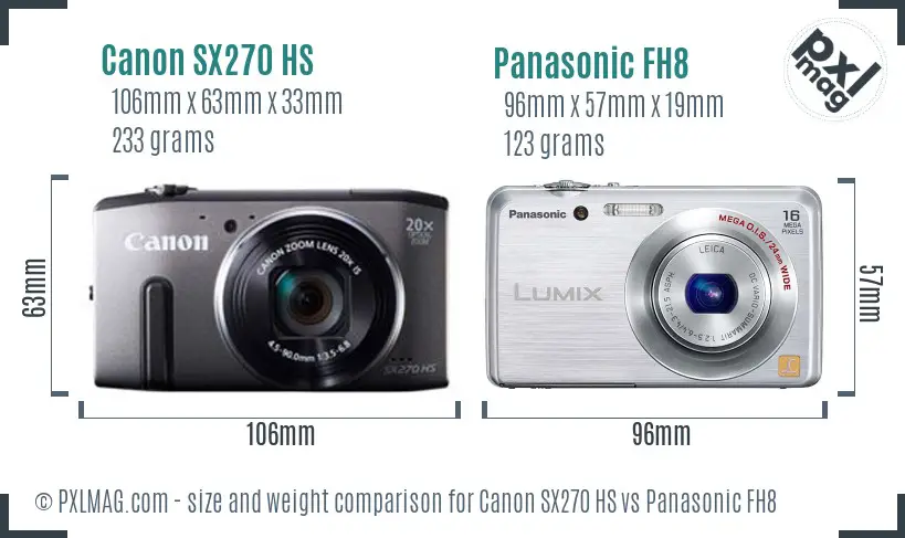 Canon SX270 HS vs Panasonic FH8 size comparison