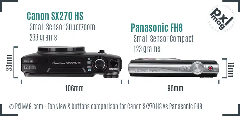 Canon SX270 HS vs Panasonic FH8 top view buttons comparison