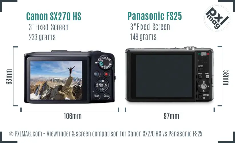 Canon SX270 HS vs Panasonic FS25 Screen and Viewfinder comparison Canon SX270 HS vs Panasonic FS25 Screen and Viewfinder comparison