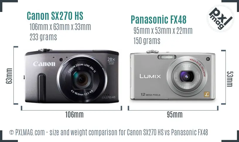 Canon SX270 HS vs Panasonic FX48 size comparison