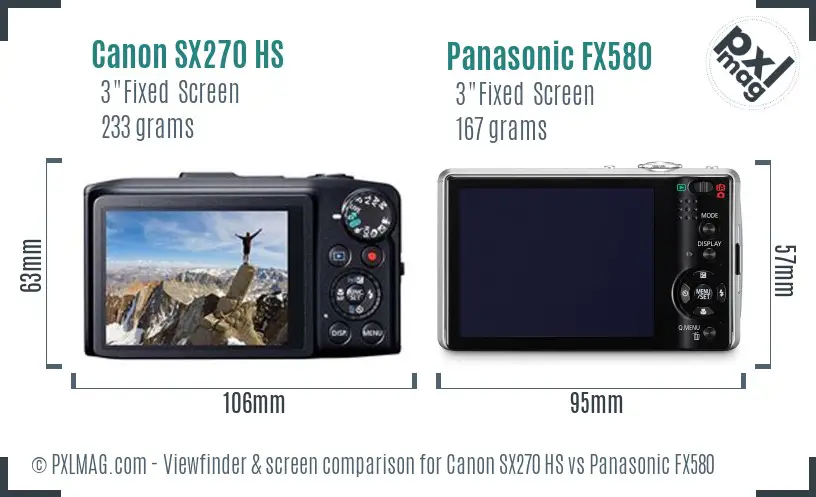 Canon SX270 HS vs Panasonic FX580 Screen and Viewfinder comparison