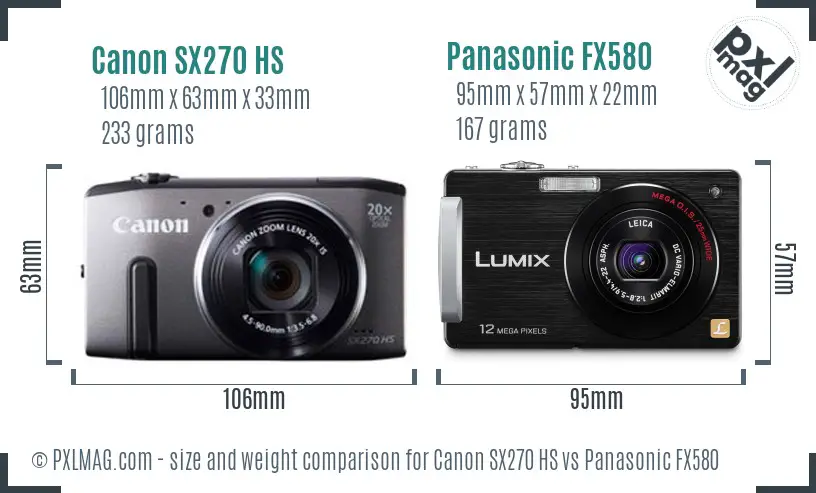 Canon SX270 HS vs Panasonic FX580 size comparison