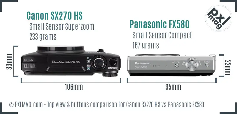 Canon SX270 HS vs Panasonic FX580 top view buttons comparison