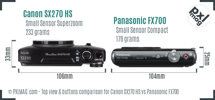 Canon SX270 HS vs Panasonic FX700 top view buttons comparison Canon SX270 HS vs Panasonic FX700 top view buttons comparison